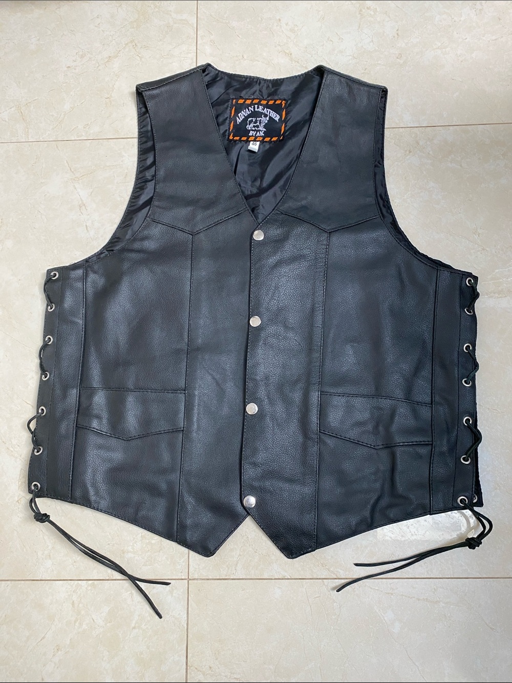 Adnan Black Leather Motorcycle Vest 46